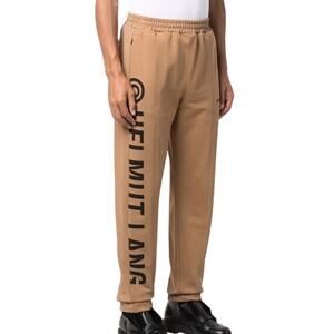 Men's Helmut Lang Tan Brown Black Graphic Print Logo Casual Jogger Sweat Pants